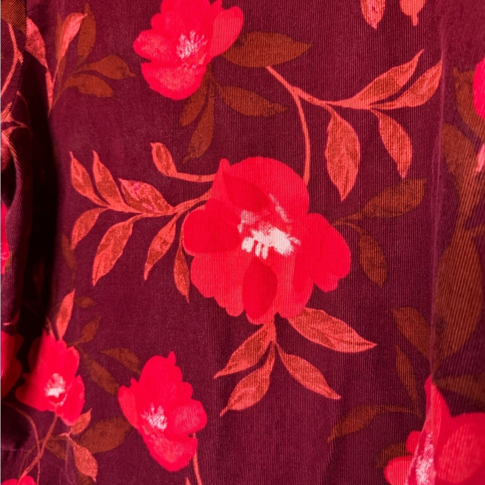 Sonoma Floral Corduroy Blouse Boho Cottagecore Puff Sleeve Top Petite Medium - Picture 4 of 5